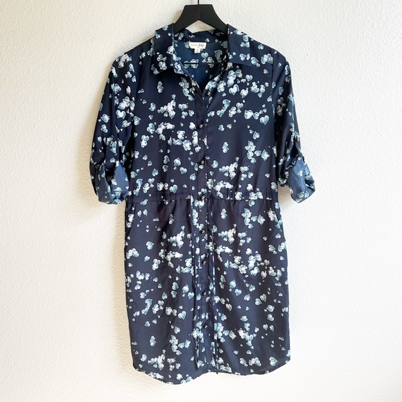 Maison Jules Blue Button Front Long Sleeve Dress Size Small - Picture 1 of 8